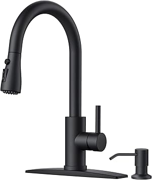 FORIOUS Black Kitchen Faucet with Soap Dispenser and
