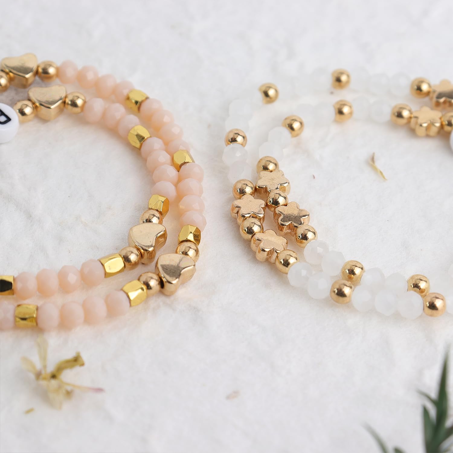 Gold Beaded Initial mom Bracelets for Woman, Dainty Letter Flower Beaded Stretch Stackable Bracelet Mother’s Day Jewelry Gift - Image 7