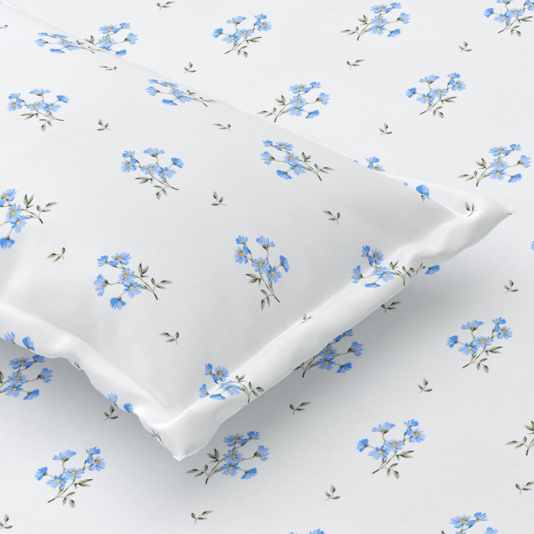 Pure Cotton Single Bed Sheet - 60 x 90 Inches, 240 TC Bedsheet for Single Bed Cotton with 1 Pillow Cover, Soft and Breathable for Comfortable Sleep(Blue Daisy)-picture-13