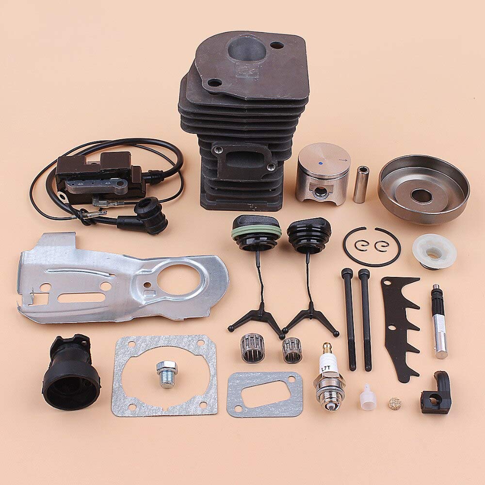 Cilindro pistón bobina de encendido placa guía embrague tambor tanque tapas de ventilación para Husqvarna 340 350 motosierra con colector de admisión
