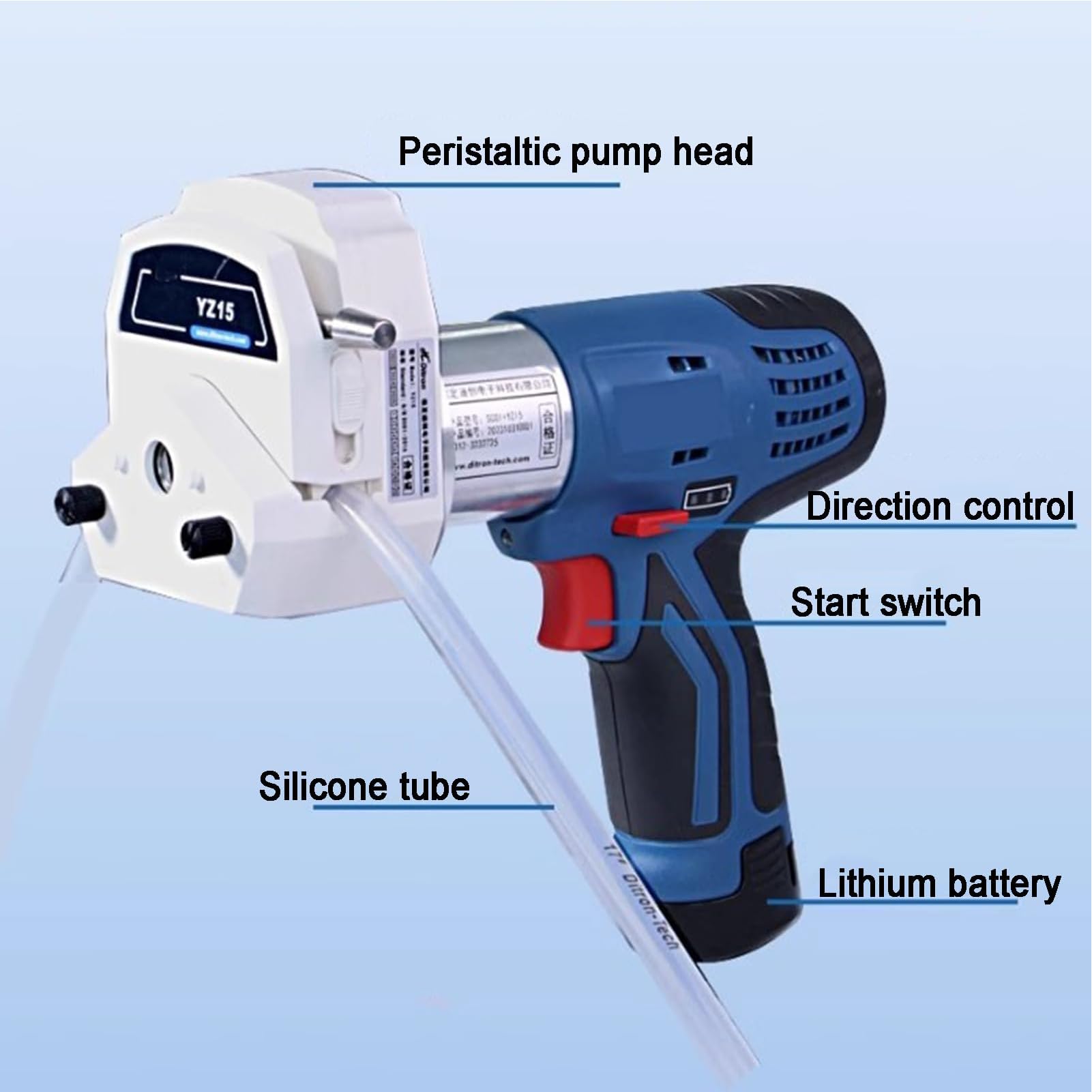 Pompa peristaltica elettrica ad alto flusso, portata 2000 ml/min, controllo della velocità 0-700 giri/min, aspirazione 8 m, ideale per campionamento della qualità dell'acqua con 2 batterie da 12 V