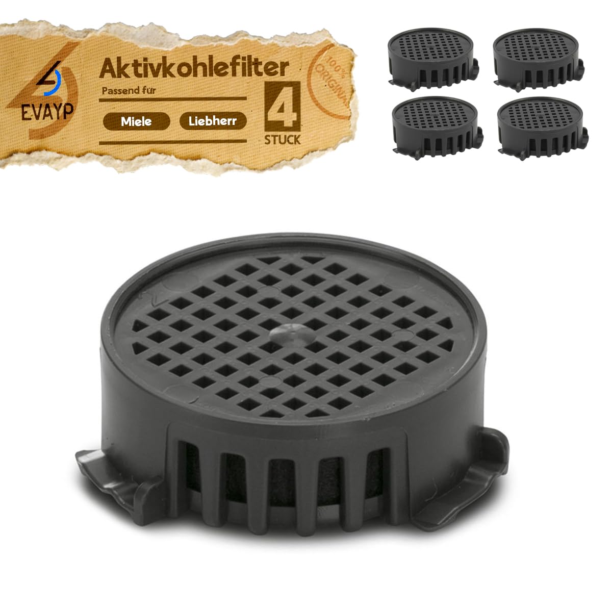 4x Aktivkohlefilter Kompatibel mit 9096342 909634200 988111600 Passend für Liebherr - Miele Kühlschrank, Weinkühler, Gefrierschrank