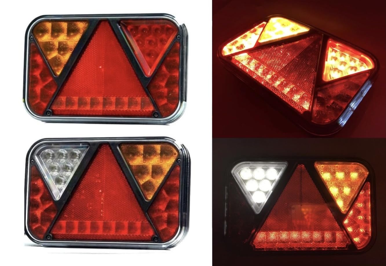 LED Anhängerbeleuchtung Komplettset 13-polig Rückleuchten Umrissleuchten E9 Wohnwagen Trailer LKW 12V 24V Bremslicht Blinker Nebelschluss Rückfahrlicht IP69 (Kabel 7,7m/5,3m)
