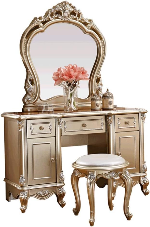 Amazon｜鏡台ドレッサー 表ハイエンドシャンパンシルバー家具ドレッシングテーブルベッドドレッシングドレッシングテーブルチェアセットの小型