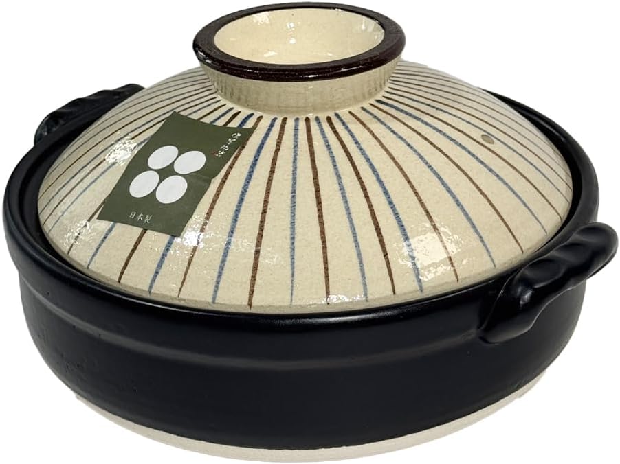 Japanese Clay Pot, Round Stewpot for Home Cooking, Traditional Donabe Hot Pot, 25cm - 2-3 Servings, Decorative Design