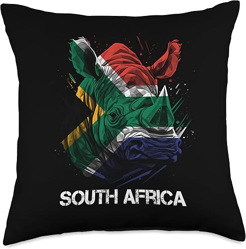 South African Pride ADC African Flag Vintage Rhino South Africa Pride Renoster Throw Pillow, 18x18, Multicolor