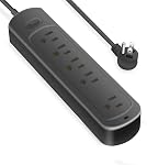 Surge Protector Power Strip (2000J), 5 Outlets for Multiple Devices, 4 Feet Flat Plug Heavy Duty Extension Cord, 10W Power Delivery Charging for Home, Office, Dorm Essentials (Black)