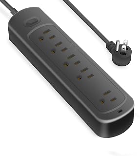 Flat Plug Power Bar, Ultra-Thin Extension Cord Indoor with 5 Multi Plug Outlet Extenders, 4 Feet Slim Desk Power Strip for Cruise Ship Dorm Room Essentials