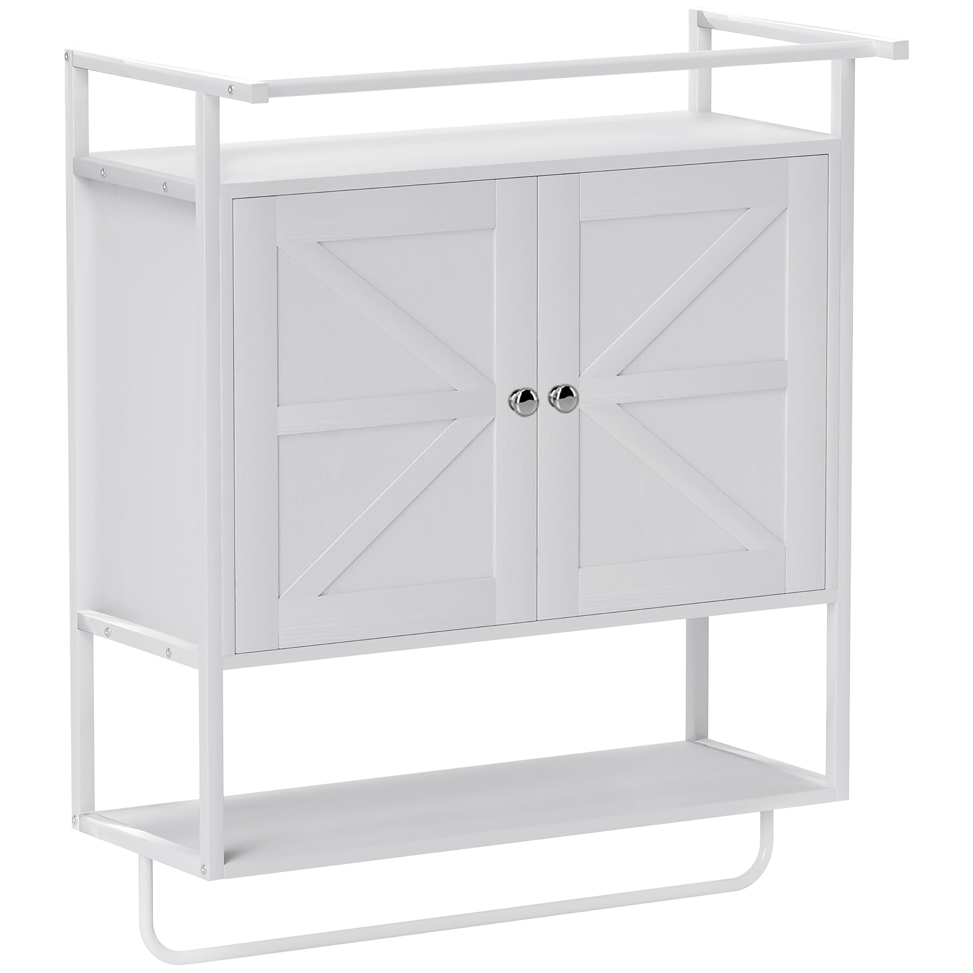 HOMCOM Armario de Pared para Baño Multiusos Armario Colgante de Almacenamiento Mueble de Baño Suspendido con Estante Toallero 2 Puertas 63x34x75 cm Blanco