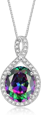 RYLOS Sterling Silver Halo Designer Necklace Gemstone & Diamond Pendant, 18" Chain, 12X10MM Birthstone, Elegant Womens Jewelry