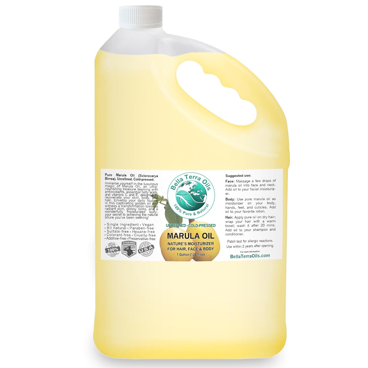 Bella Terra Oils Pure Marula Oil for Enhanced Skin Radiance – 1 gallon, Feather-Light & Hydrating, Suitable for All