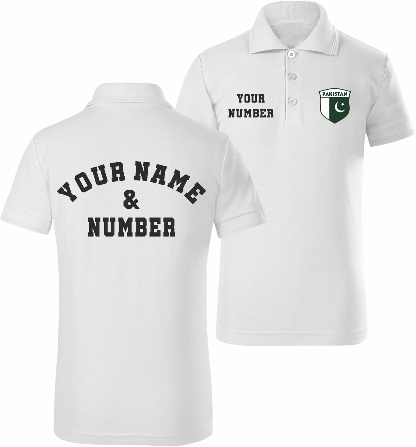 Personalised Kids Pakistan 2026 Football Polo Shirt Short Sleeve | Custom Name and Number | Pakistan Flag Design
