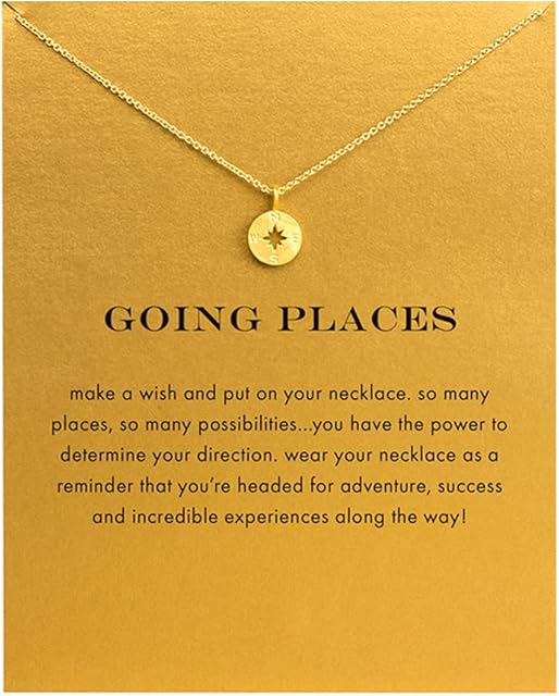 Friendship Gold Sun Compass Necklace Good Luck Elephant Pendant Chain Necklace with Message Card Gift Card