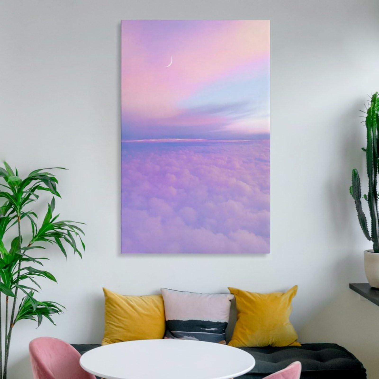 Amazon.co.jp: 絵画 ピンクと紫の雲と青い月と青い空彩の風景