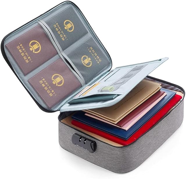 File Storage Box Bag Fireproof Waterproof Multi-Layer Document Bag Portable & Large Capacity Filing Organizer Bag for Documents, Laptop, Passport