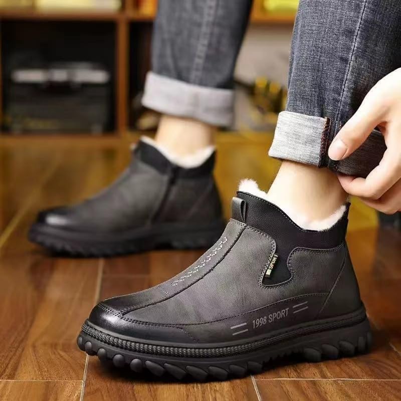 Winter thick and warm anti-slip leather snow boots for men, suitable for casual outdoor activities, commuting and daily wear, cotton shoes