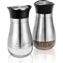 Flexzion Salt and Pepper Shakers Set of 2, Stainless Steel Sleeves, Silver