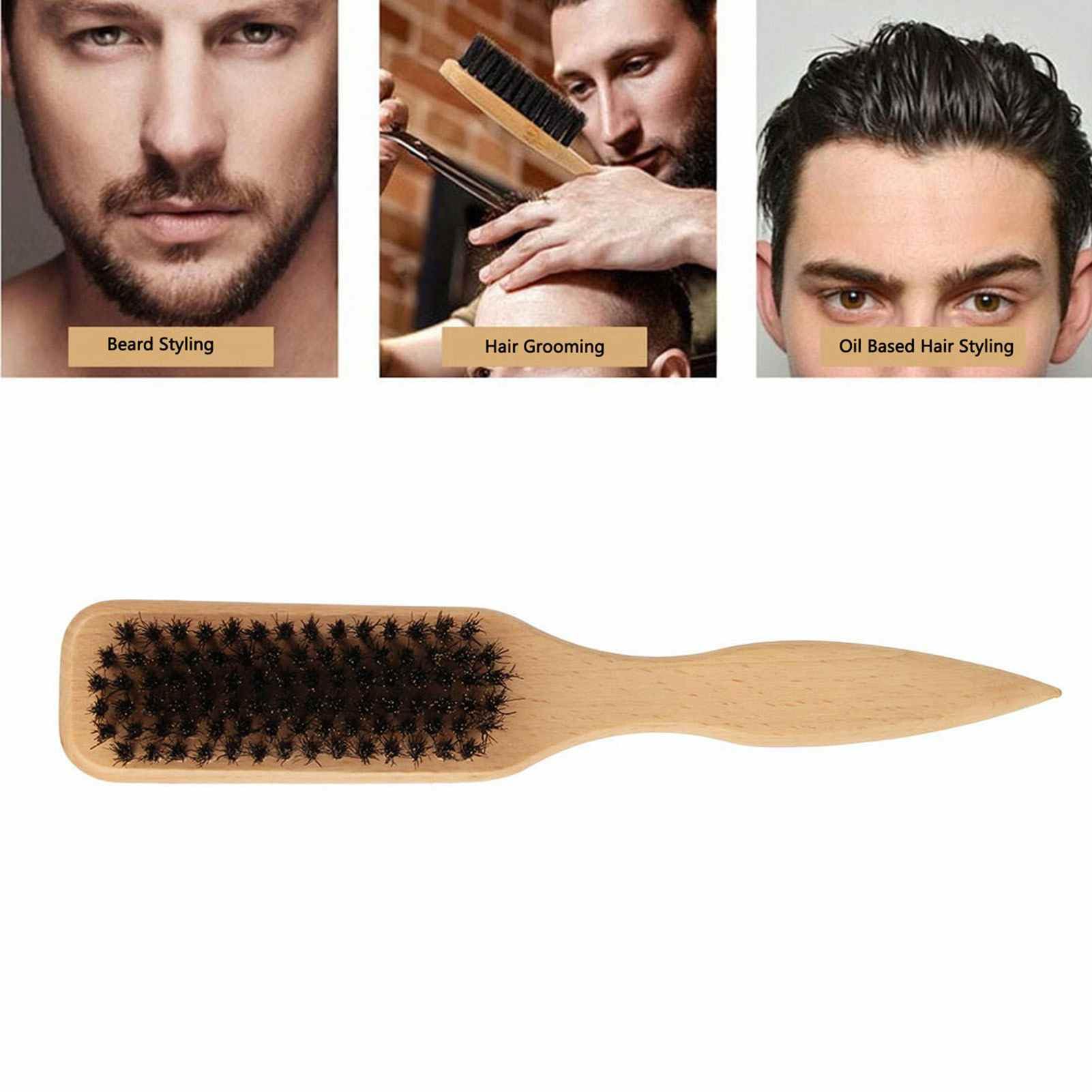 Spazzola per Barba Uomo con Manico in Legno, Spazzola Multiuso per del Viso per la Pulizia dello Styling, Legno Massello di Faggio con Setole (Pennello Barba a Coda Appuntita Colore di)