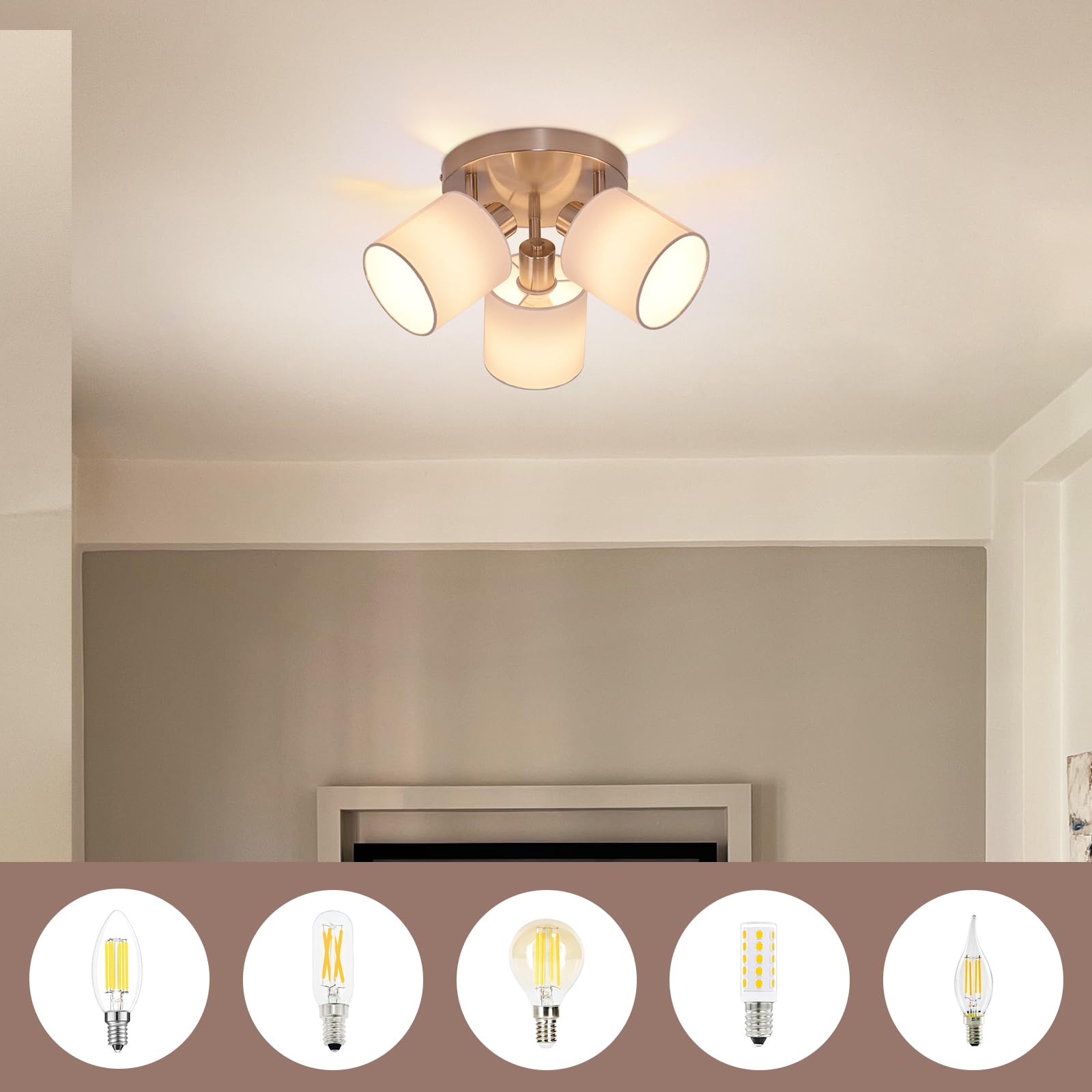 Glitzerlife Faretti da Soffitto 3 Luce Plafoniera Lampada da Soffitto | Argento Orientabili Faretto da Parete Moderna E14 Luci da Soffitto per Soggiorno Cucina camera da letto Lampadina Non Incluse