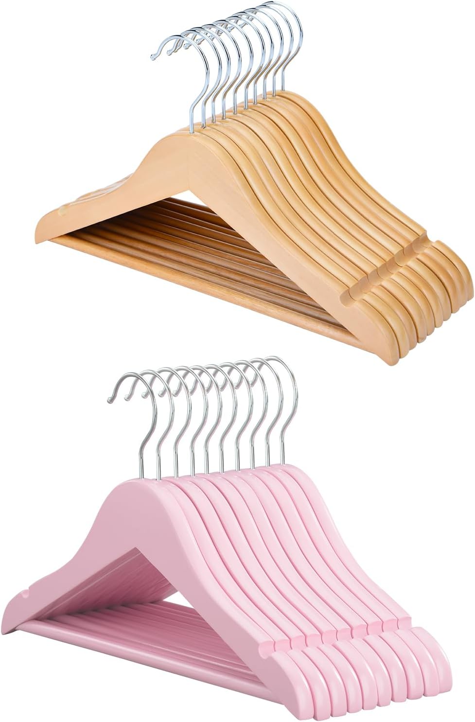 FairyHaus Kids Wood Hangers-Natural 20Pack and Pink 20Pack