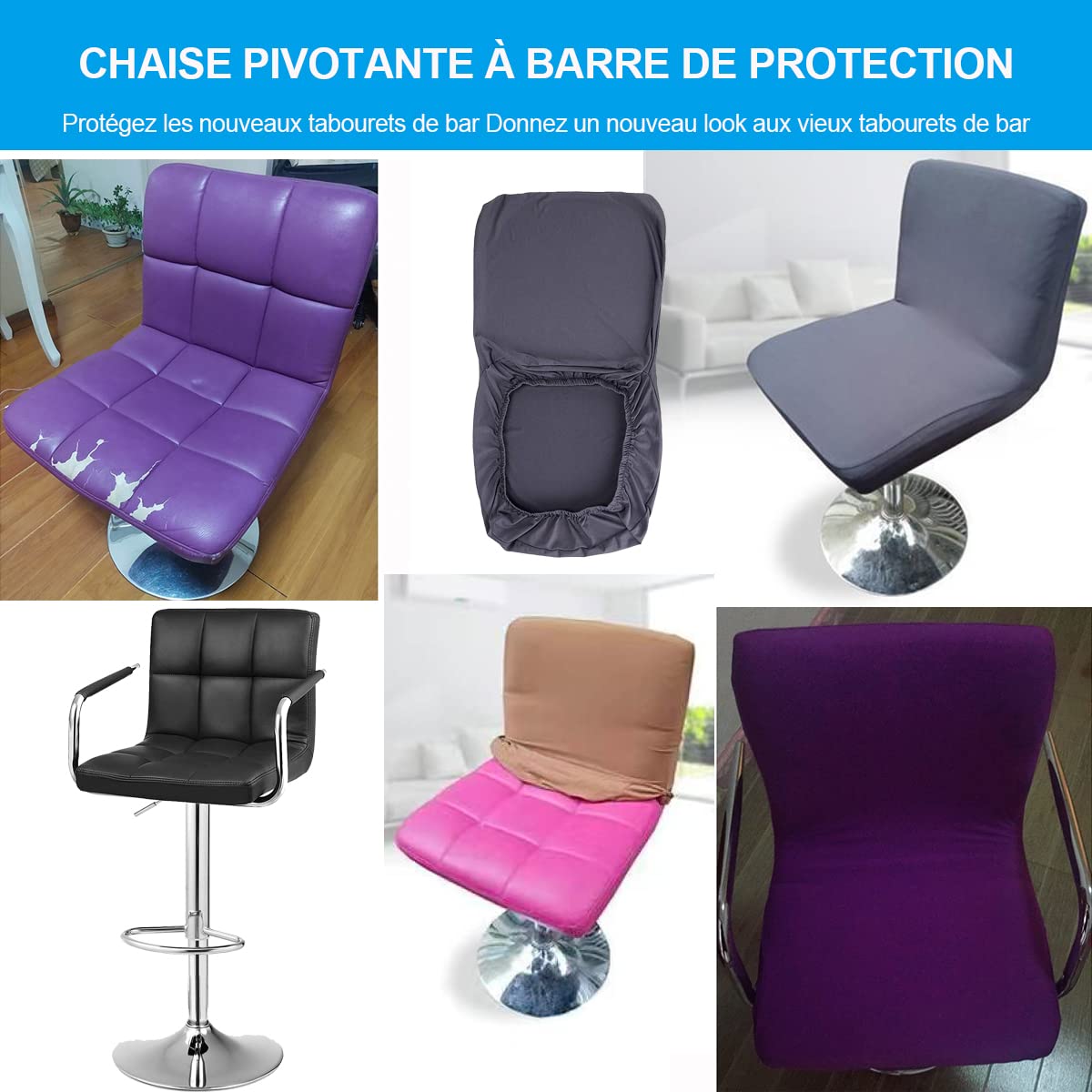 XGANGM Curved Bar/Kitchen Swivel Stools Slipcovers with Backrest Stretch Modern High Bar/Counter Chair Cover, for Short Dining Chair Back Chair Breakfast Barstools Chair,M,4PCS