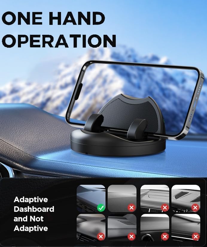 Image of Universal 360 Car Mobile Holder Non-Slip Dashboard Silicone Phone Mount, Adjustable for Landscape /Portrait View, Compatible with All Smartphones (Black)
