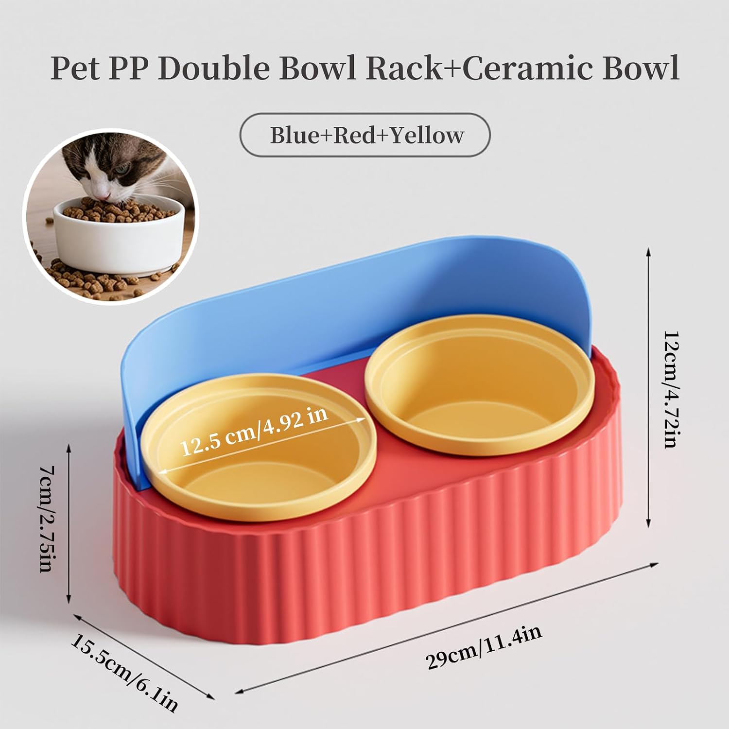 Raised Ceramic Cat Bowl Set Small Dog Food Water Dishes for Indoor Pets, Fit Yorkie, Shih Tzu, Maltese, Maltipoo, Pomeranian, Puppy Starter Kit, Pet Supplies (Red)