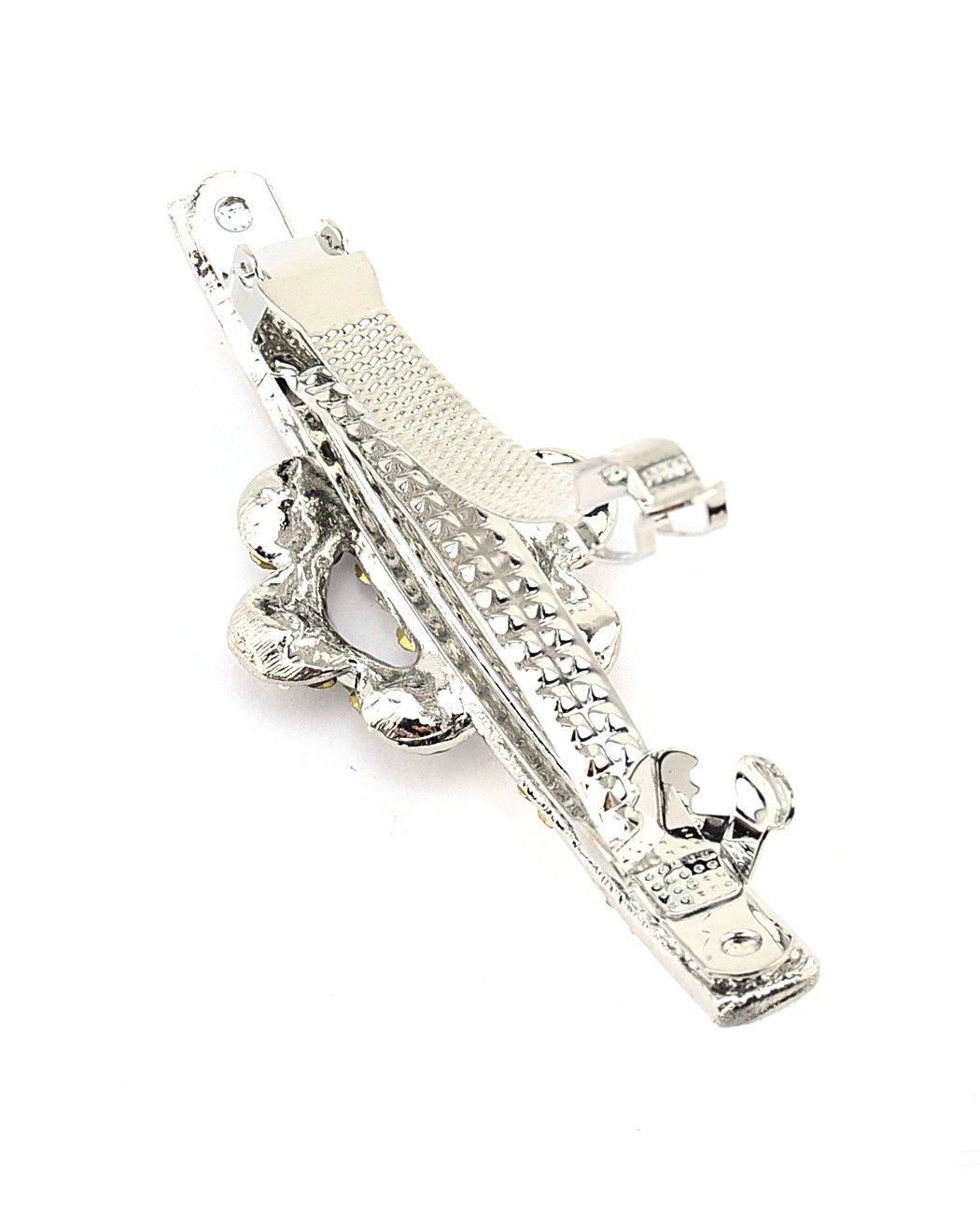 Women's Rhinestone Floral Hair Barrette Clip Hair Pin Antique Silver IMB2069, Brown