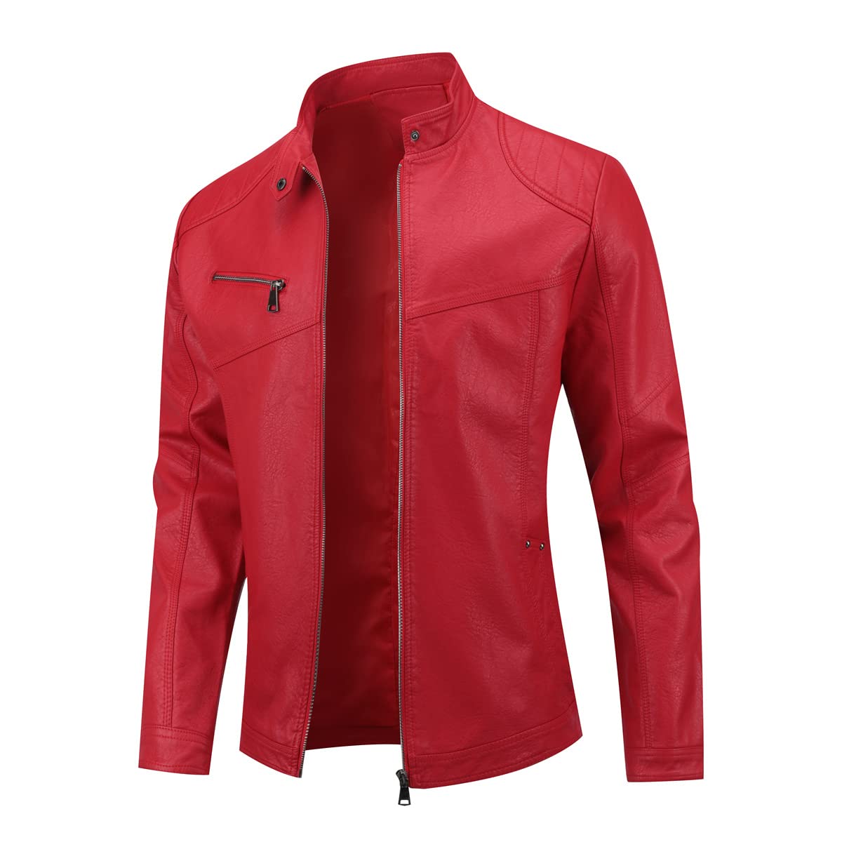 Sliktaa - Chaqueta de cuero sintético para hombre, ecológica, de invierno, de cuello alto, de entretiempo, acolchada, tipo motero, piloto, con cremallera, informal, moderna, clásica