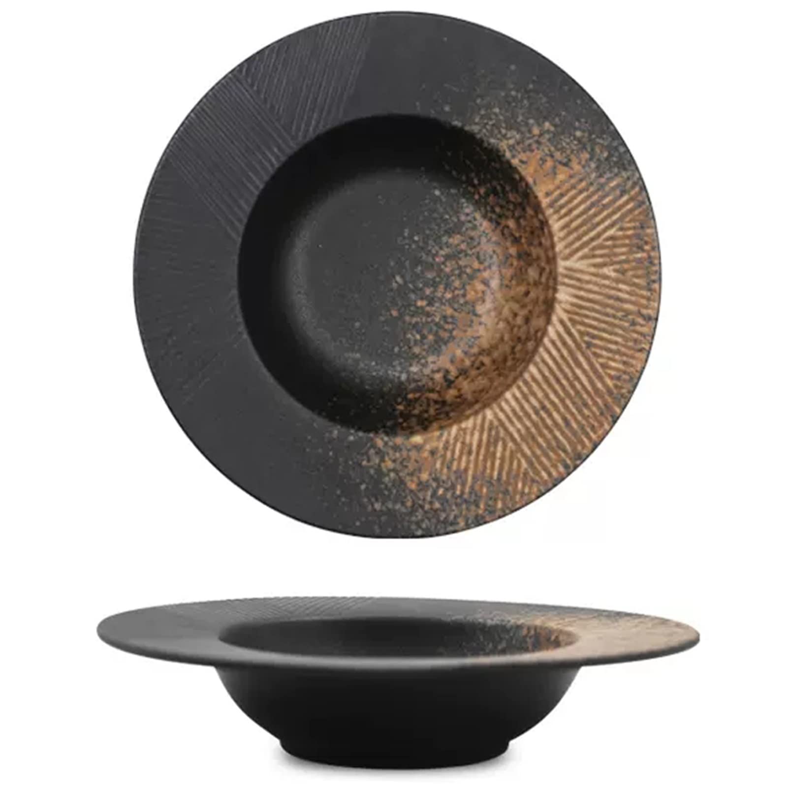 Meiiron Yellow Rimmed Bowls, Soup Bowls For Kitchen With Wide Rim, Japanese Style Porcelain Pasta Bowl, 10" Diameter (Color : )