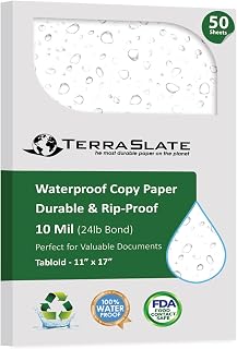 TerraSlate Copier Paper 10 MIL 11" x 17" Waterproof Laser Printer/Copy Paper, Printable Waterproof Paper (50 Sheets)