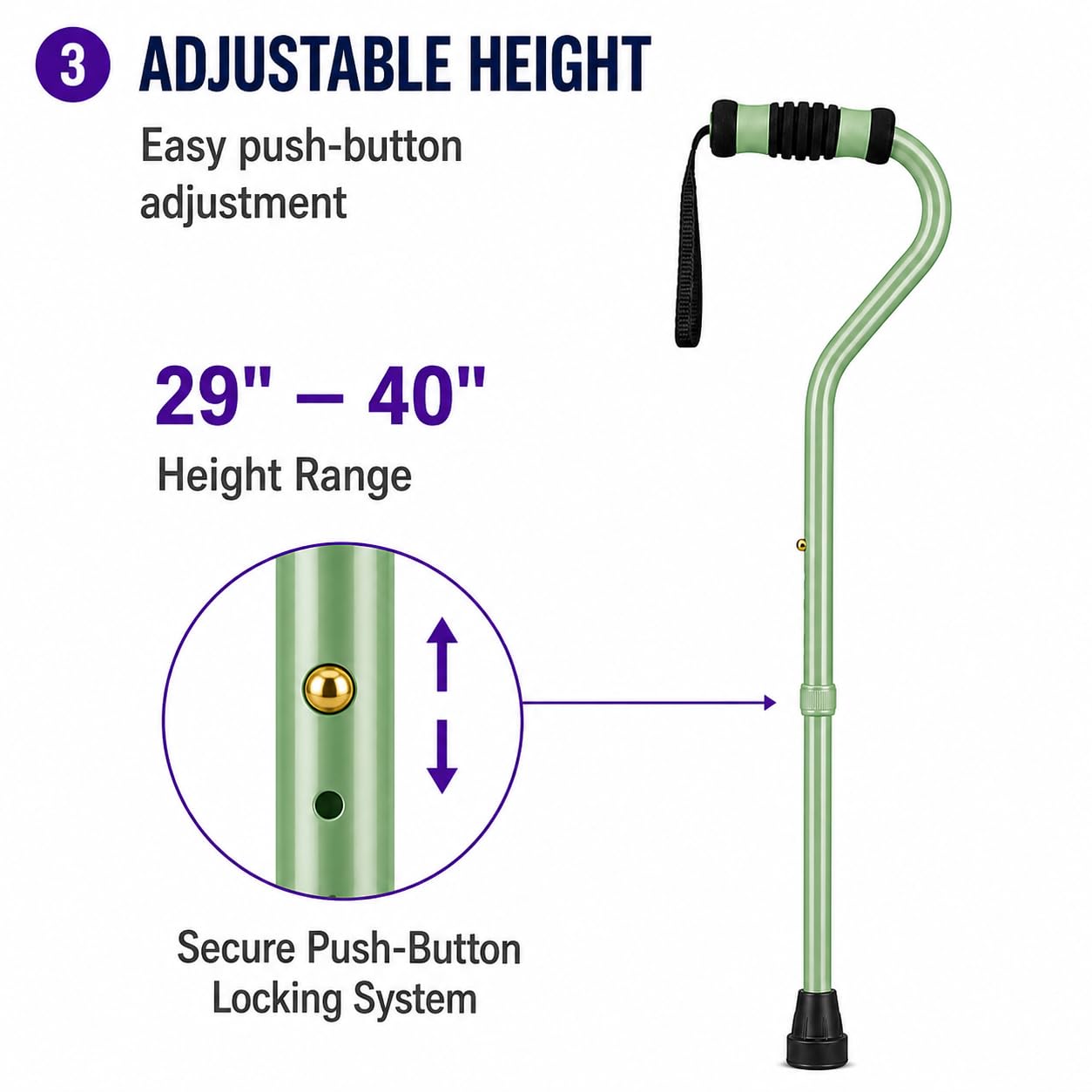 Sky MedSupply Int'l Corp Standard Offset Walking Cane Adjustable, Aluminum Green, 0.77 Pound — Amazon image 3