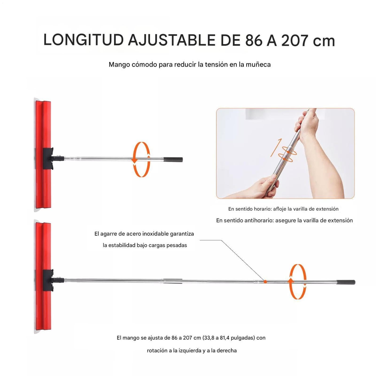 Llana para alisar paredes telescópica juego de espátulas con mango extensible 86-207 cm y 10 tamaños de cuchilla (155-955 mm), mango ergonómico Z, para pladur y pintura – incluye rodillo Rojo