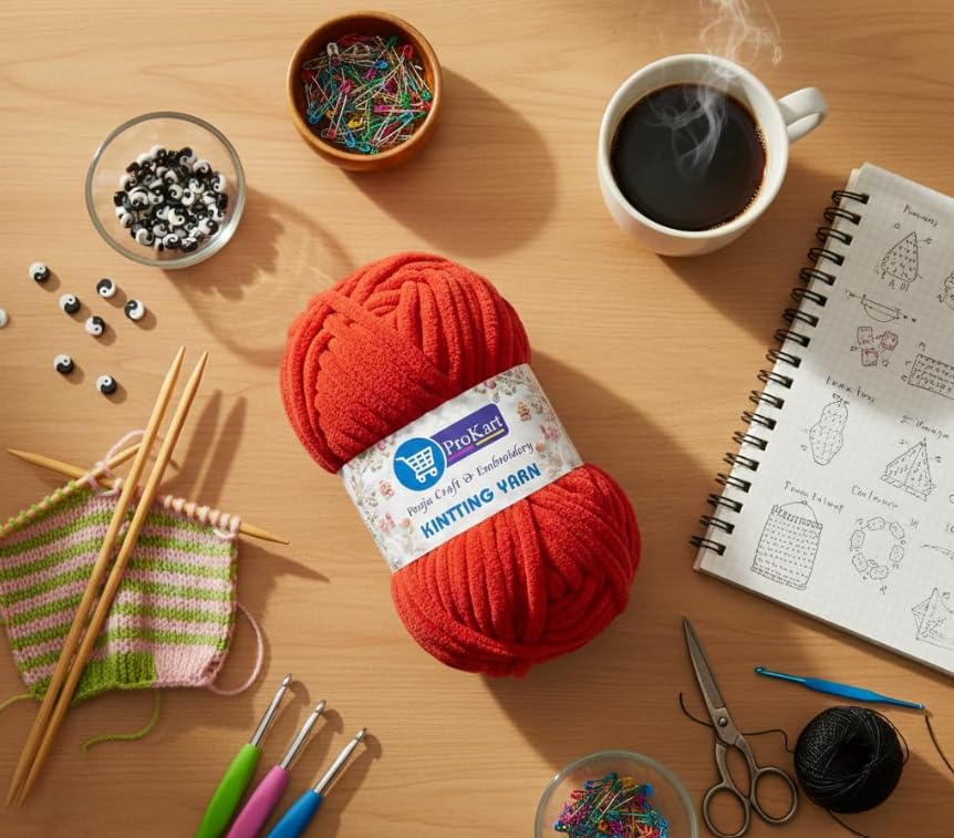 Image of ProKart Premium Blankie Wool, Plush & Cuddly, Chenille Yarn Supersoft Hand Knitting Wool Ball | Blanket Thick /Mottu Yarn Ball Suitable for Hand Knitting and Crocheting (Red, 100gms x 1 Pack)