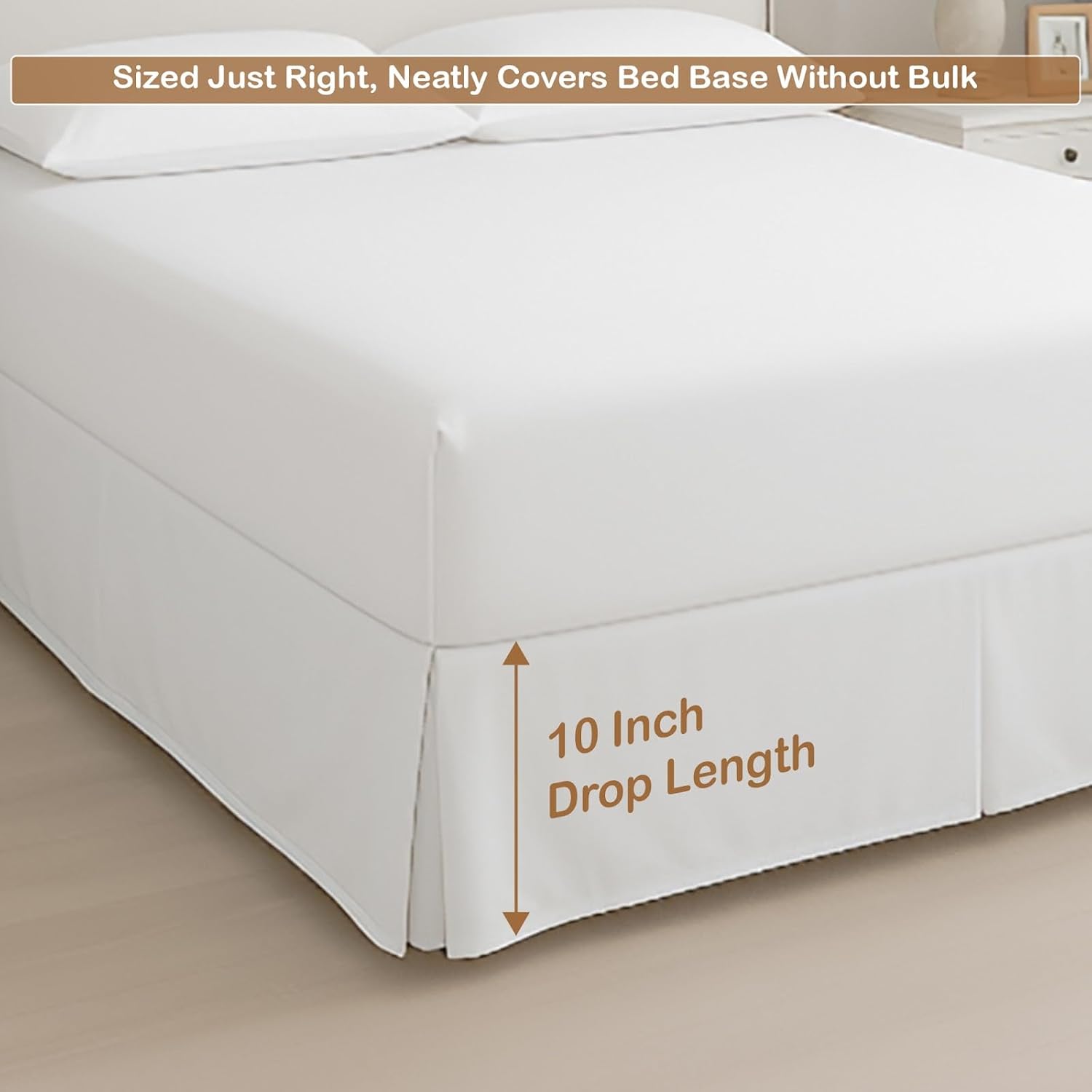 Queen-XL Bed Skirt, 21-Inch Drop with Split Corners, Tailored Pleated Design, Wrinkle-Free Microfiber, Easy Fit for Box Spring or Bed Frame, White