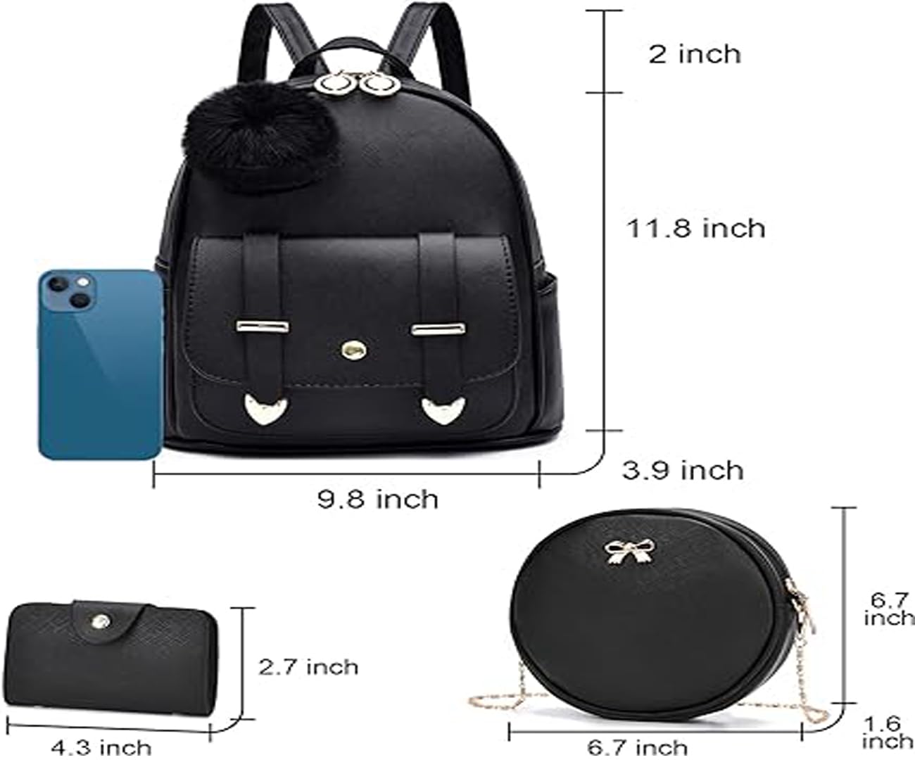 Alice Girls 3-PCS Fashion Cute Mini Leather Backpack sling & pouch set for Women//Rakhi gift for Sister (baby) (light sky) 3