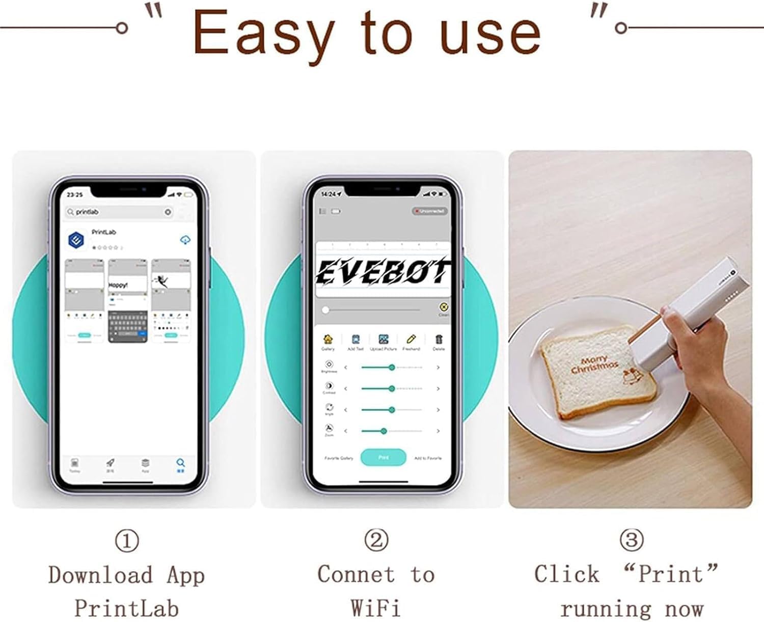 Stampante alimentare alimentare portatile wireless per torte, caffè, latte art, dessert e fai da te, stampa fotografica digitale a getto d'inchiostro, design leggero con cartucce di inchiostro marrone