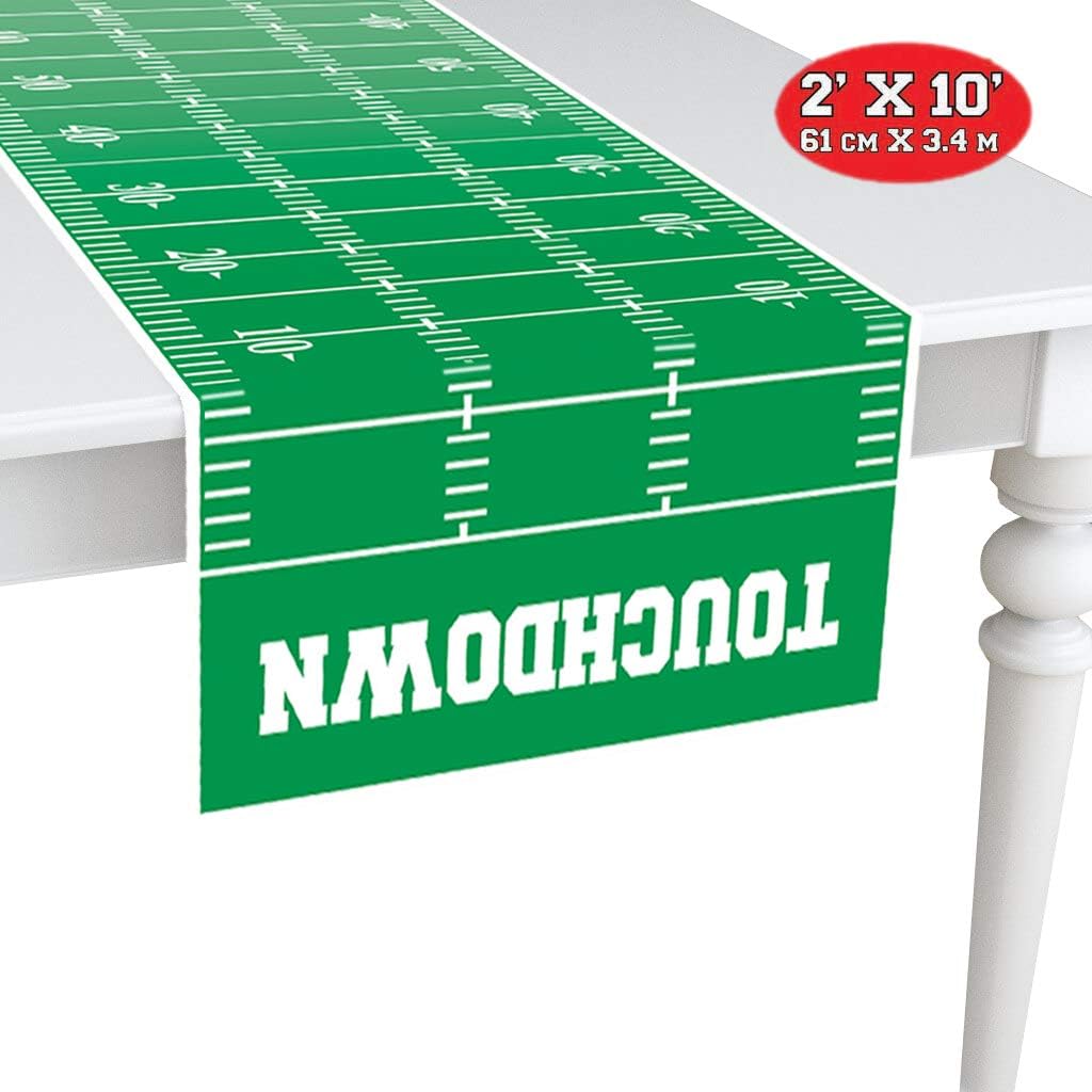 American Football Field Long Table Runner/Floor Runner 24 x 120 Inches, Touchdown Sport Tablecloth w/Yard Markers, Green