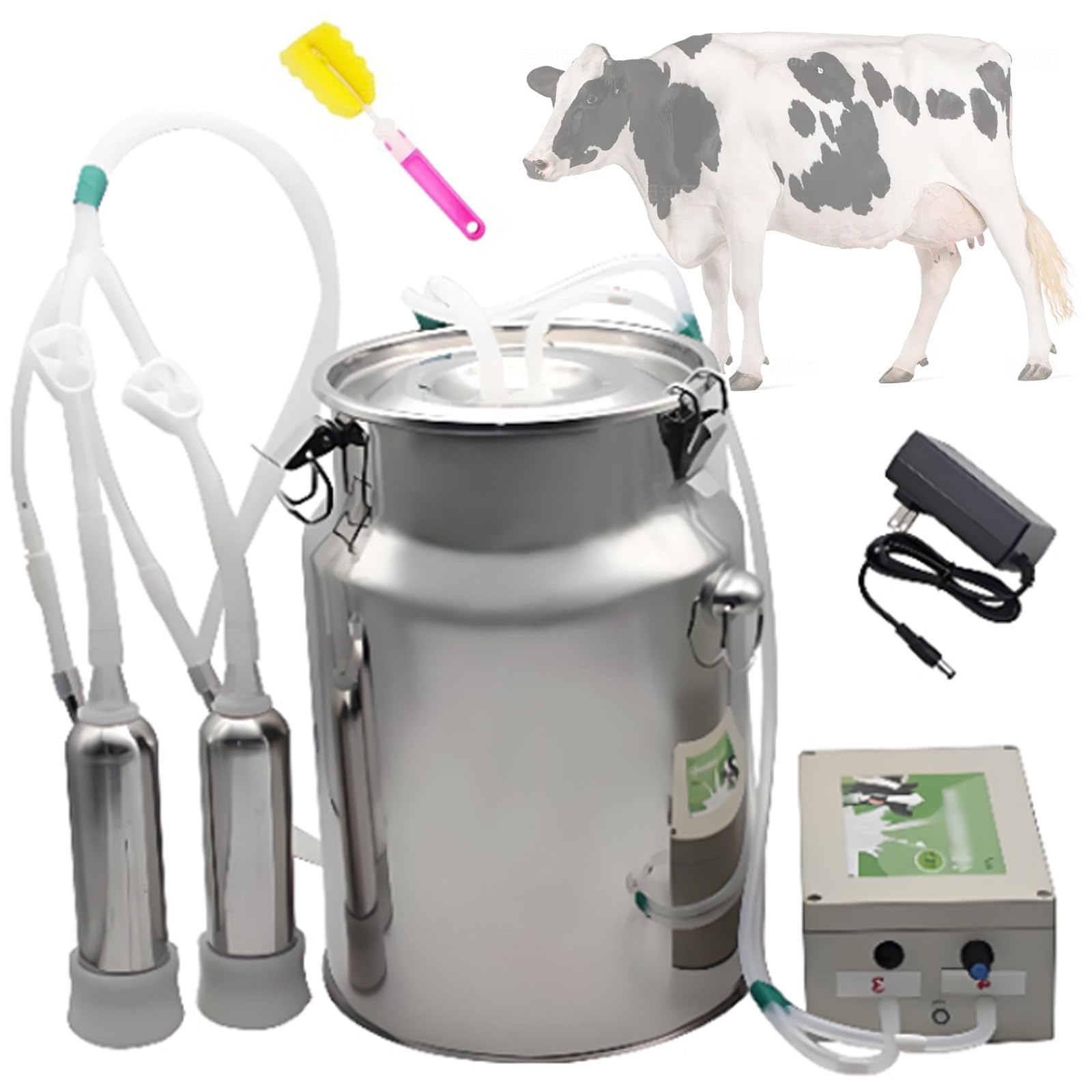 Mungitrice Portatile Ricaricabile con Secchio in Acciaio Inox da 10/14 Litri, mungitrice per Mucche/capre per Uso Domestico e Piccole aziende agricole, Funzione di Arresto Automatico Cow-10L
