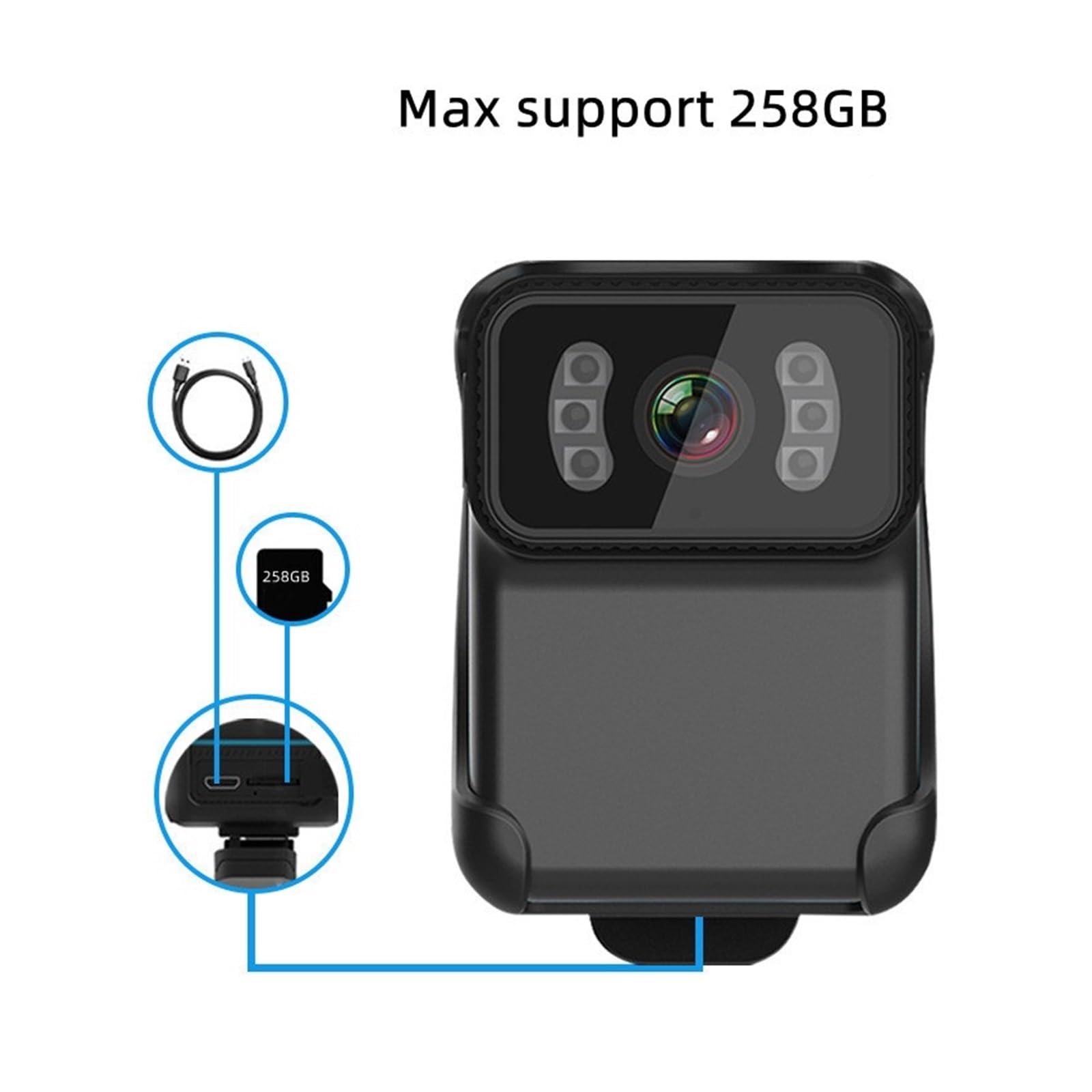 Macchina Fotografica d'azione Registratore delle Forze Ordine 1080P 200M Pixel Full HD WiFi Fotocamera Formato MP4 DV Action Cam 900mAh Video Visione Notturna(with 128G TF Card)