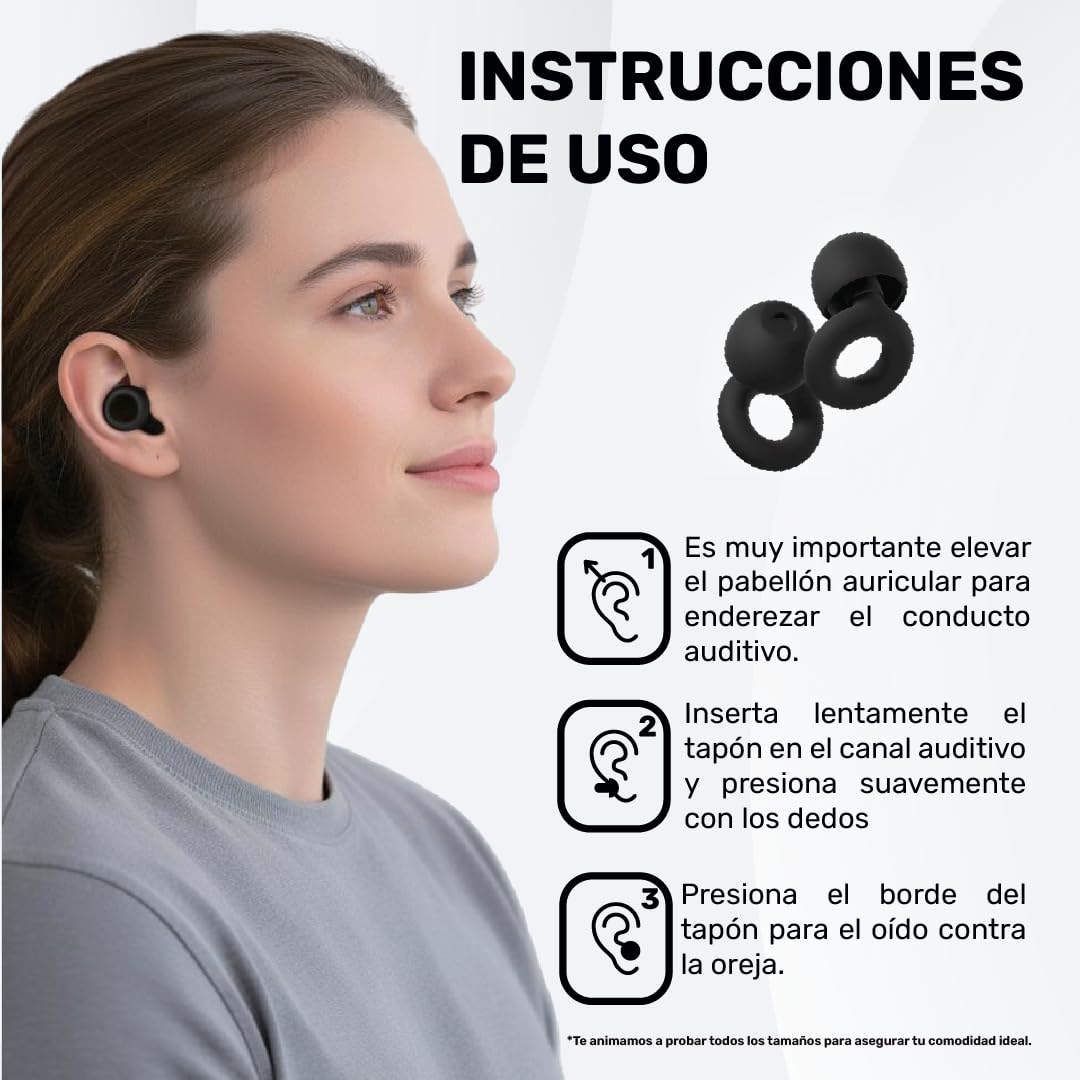 BYL® - SUPER PACK tapones para oidos anti ruido para dormir - tapones para dormir 28dB - auriculares para dormir tallas XS/S/M/L - tapones oidos cancelacion de ruido - ear plugs - earplugs CE (NEGRO)