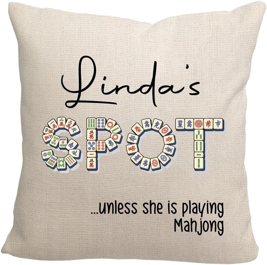Pattern Pop Personalized Mahjong Throw Pillow – Fun Gift for Mahjong Players (Customizable with Name) - Cover with Insert