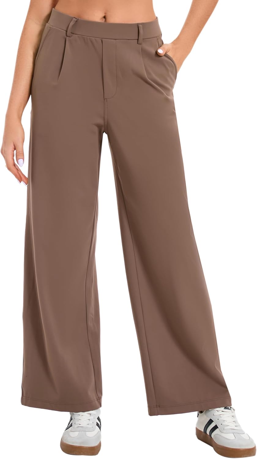 Oyamiki Women's Business Casual High Waisted Dress Pants with Pockets Wide Leg Work Pants Trousers Fashion Fall Outfits