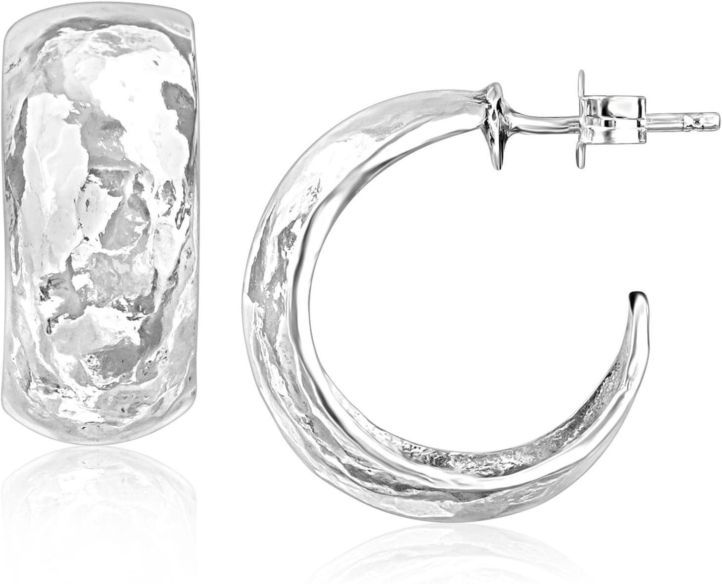 JEAN RACHEL JEWELRY 925 Sterling Silver Hoop Earrings for Women – Small Hammered Dome Hoop – Hypoallergenic, Lead & Nickel Free Chunky Hoops