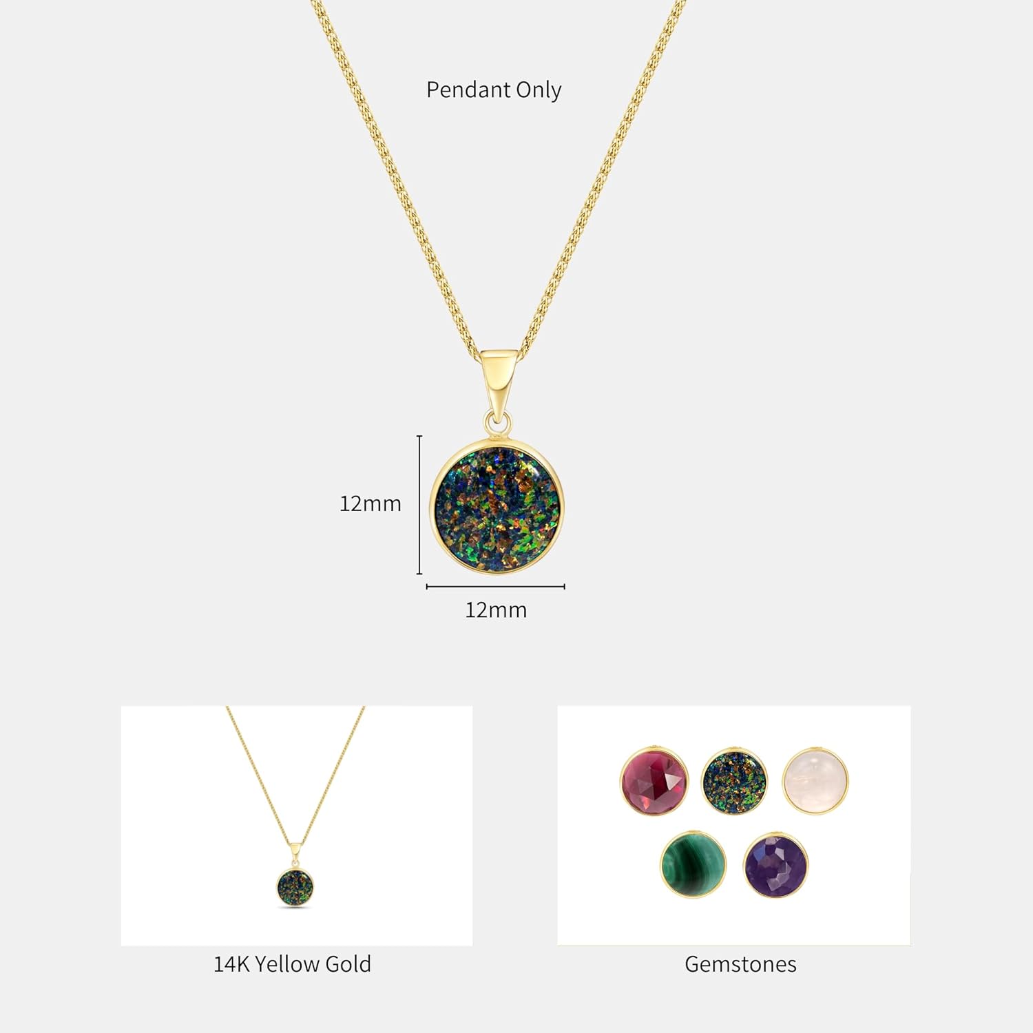 14K Gold Gemstone Necklace for Women - Solid Gold Necklace - Gold Pendant Necklace - Gold Formal Necklaces - Gold Gemstone Necklace - Gold Wedding Jewelry - Gemstone Jewelry