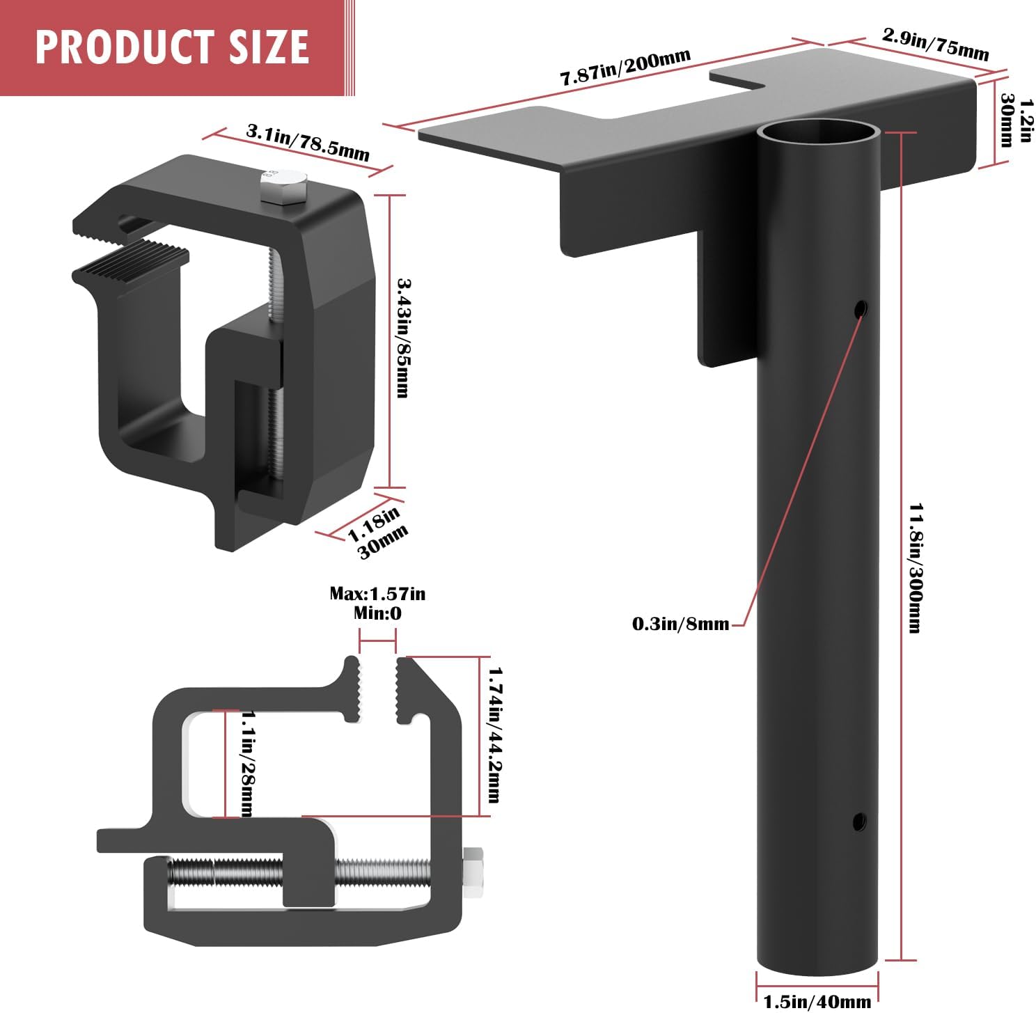 No Drilling Flagpole Mount for Truck Bed, No Drilling Side Flag Pole Mount Kit for Truck Bed, Universal Black Flagpole Holder Fit Up to 1.5 inch Pole