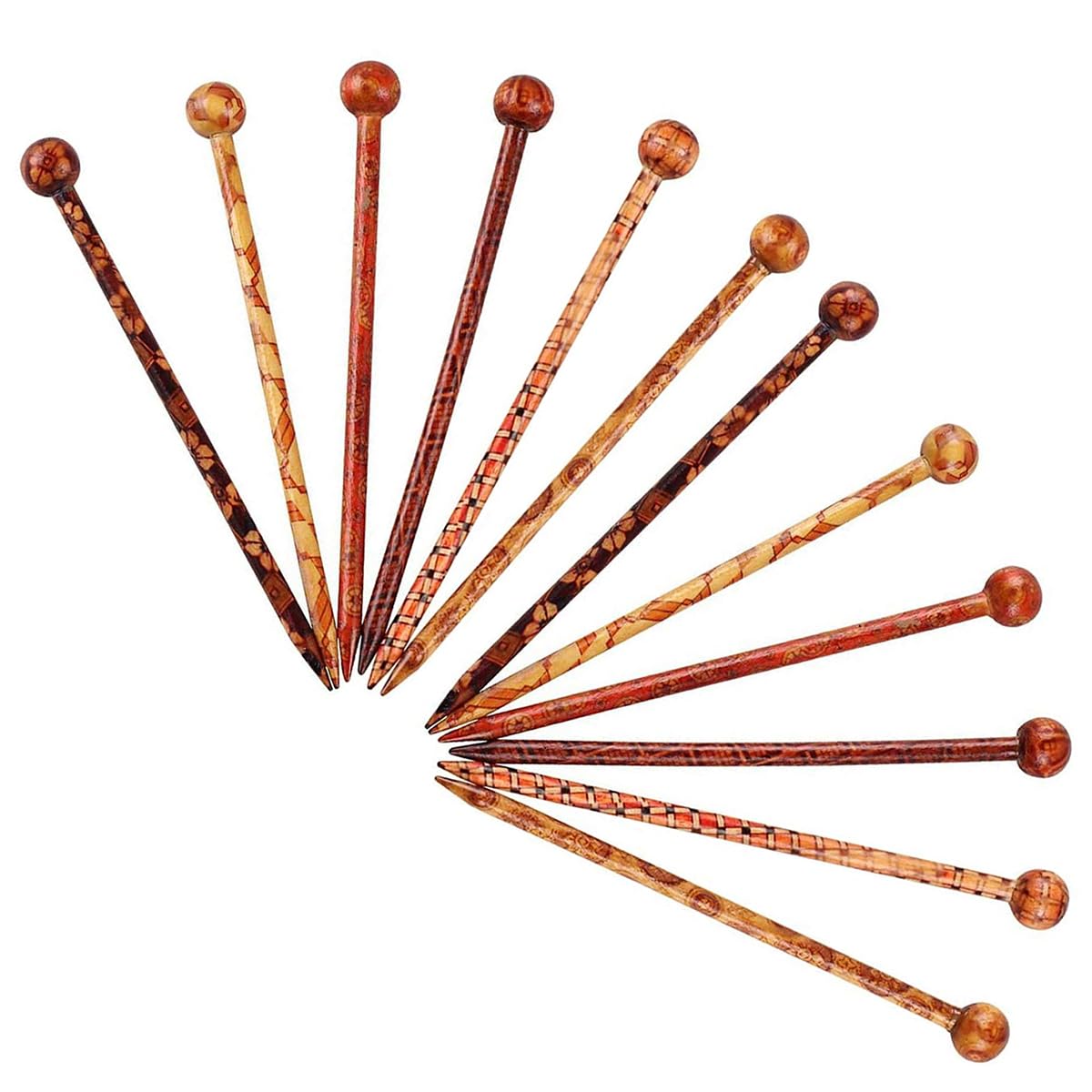 POFET 12pcs Wooden Hair Pin Women's Chinese Hair Stick Pin Wood Flower Pattern Girl