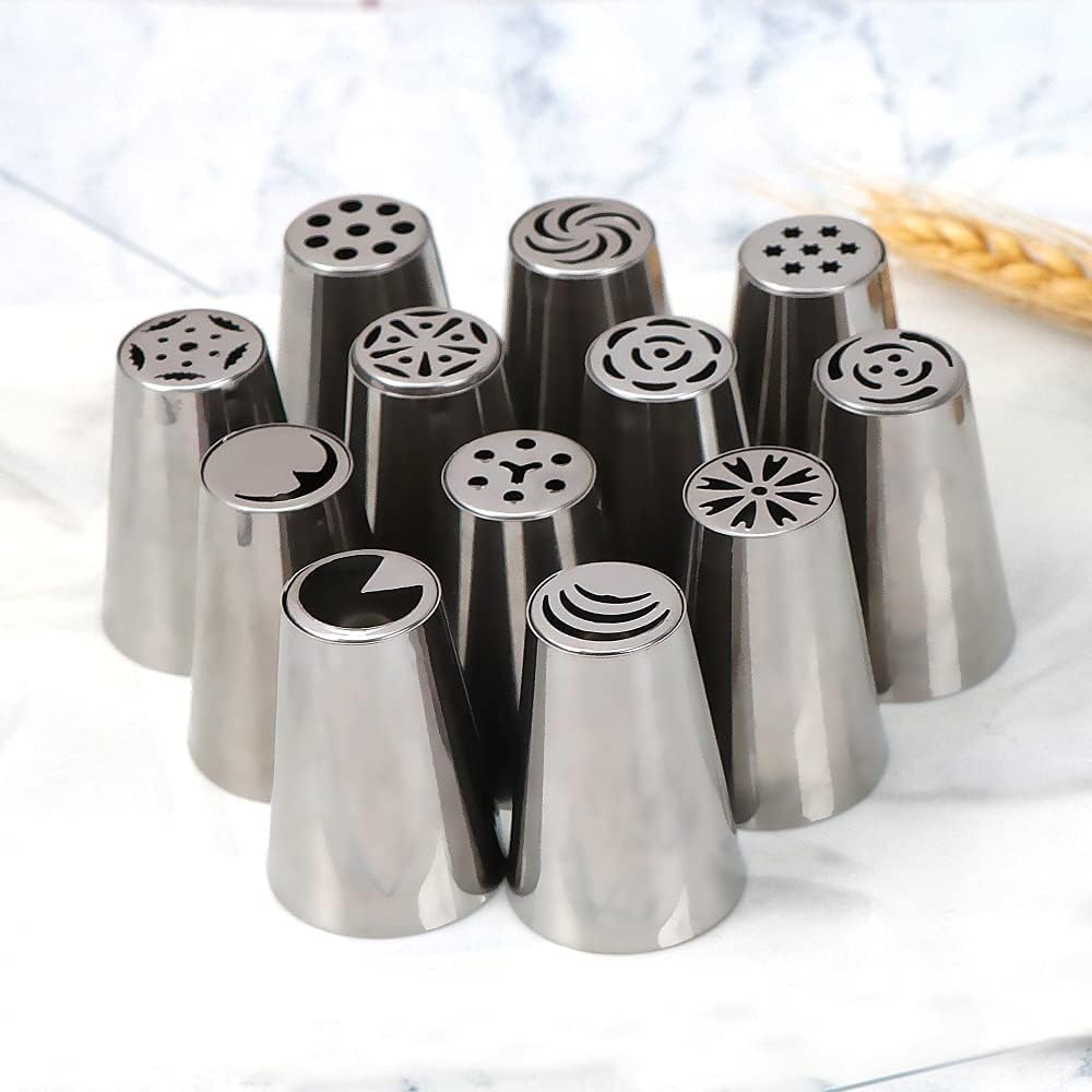 Cake Icing Nozzle 12pcs/set Stainless Steel Icing Piping Nozzles Cake Cake Nozzles Tip Supplies Decoration Piping Nozzle