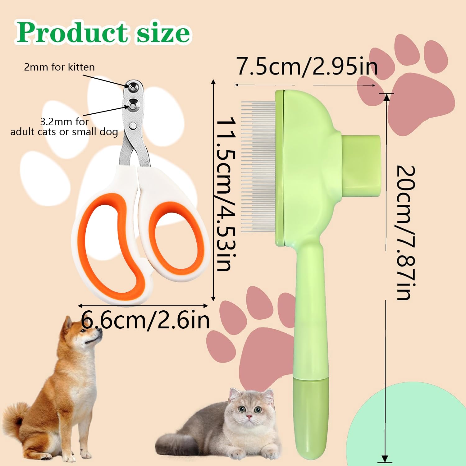 2PCS Pet Combs, 1PCS Cat Nail Clippers, Pet Flea Comb Grooming Brush - Image 3