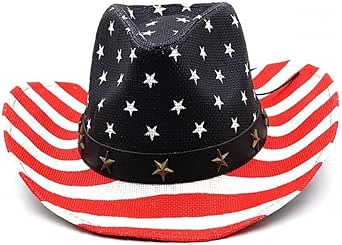 Amerikanische Flagge Cowboyhut - Vintage Western Style Strohhut